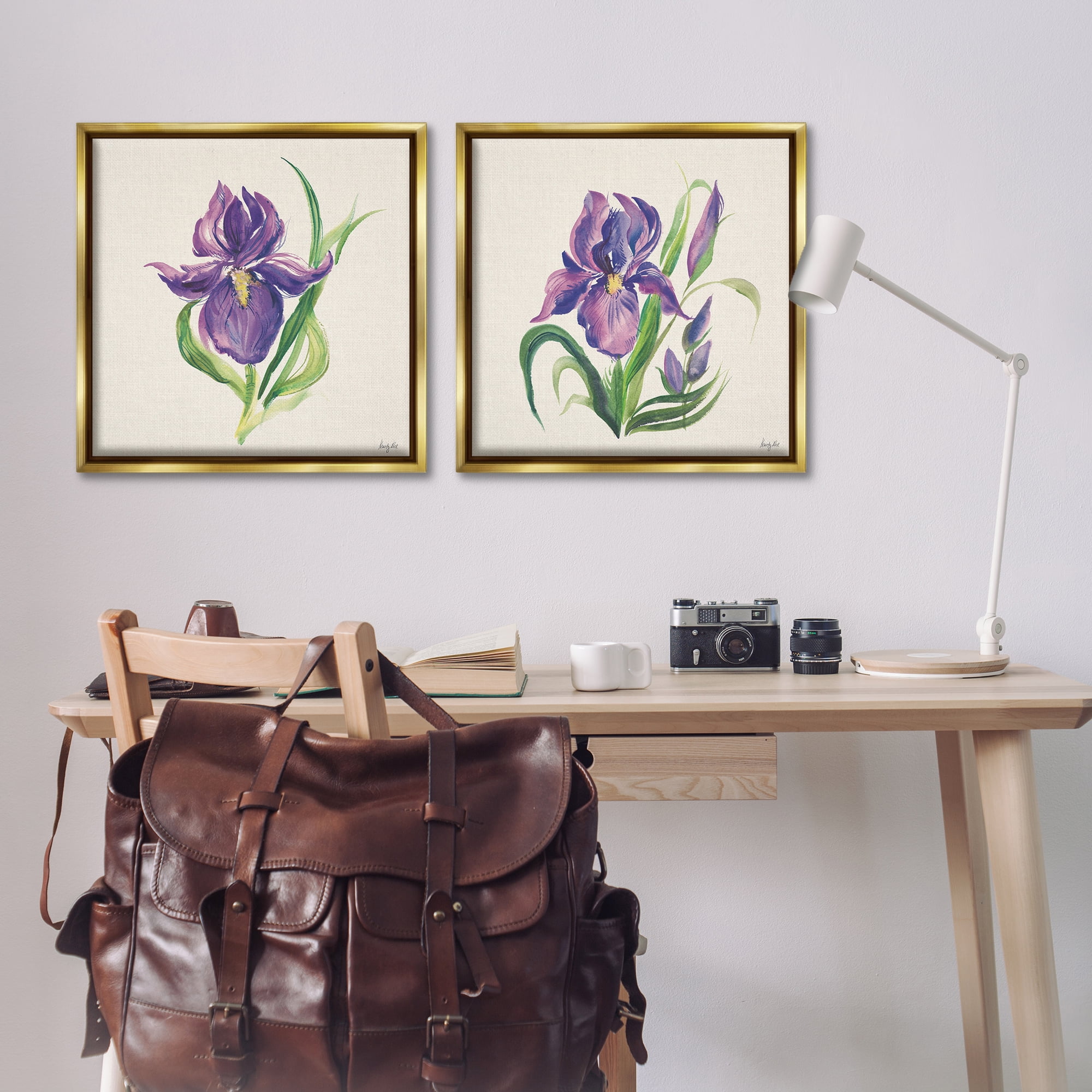 Stupell Industries Purple Iris in Bloom Plants & Flowers Painting Gold Floater Framed Canvas Art Print Wall Art, 25 x 25, Set of 2