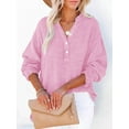 thumbnail image 3 of Womens Casual Button V Neck Long Sleeve Shirts Oversized Solid Blouses Tops Pink XXL, 3 of 5