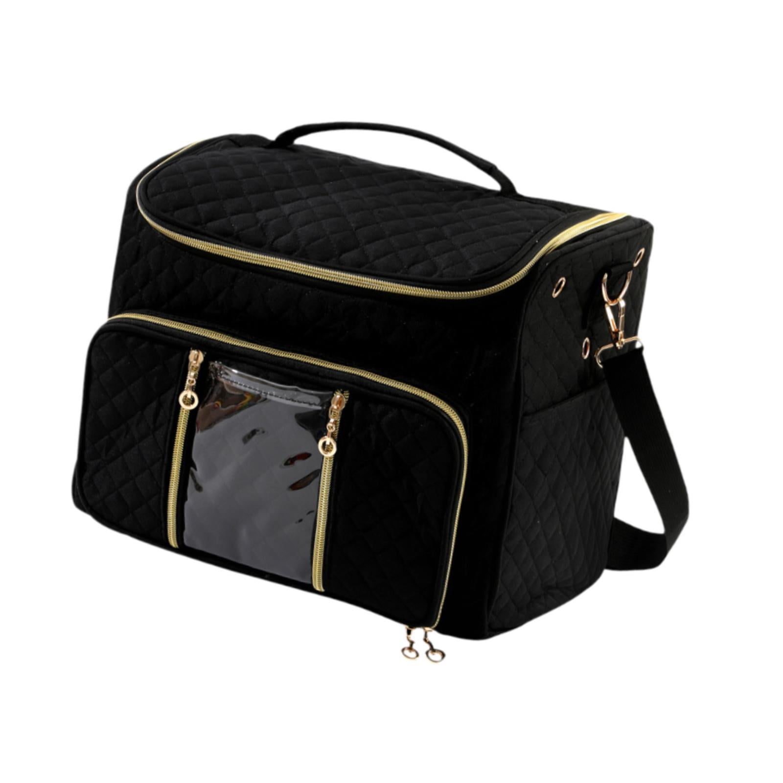 S SERENABLE Home Yarn Storage Bag Knitting Tool Holder Crochet Tool Storage Bag Crossbody Crochet Organizer with Hole with Multi Pockets Black