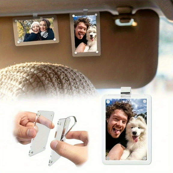 2-Pack Magnetic Acrylic Car Photo Frames – Clear Visor Picture Holders for Family, Pet & Travel Memories, Easy Snap-On Installation, Scratch-Resistant Personalized Car Décor