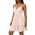 thumbnail image 3 of RYDCOT Women's Summer Dresses V Neck Spaghetti Strap Sundress Solid Color Casual Beach Flowy Mini Dress Beige, 3 of 5