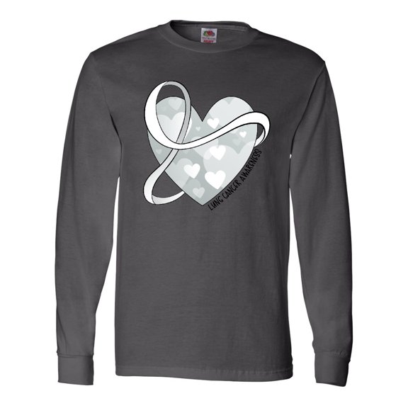 Inktastic Lung Cancer Awareness White Ribbon Around Heart Long Sleeve T-Shirt