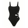 thumbnail image 5 of BOBOGOJP Women's One Piece Swimsuit Ribbed Open Back Bathing Suit Tummy Control Scoop Neck Adjustable Straps High Cut Swimwear Black for Size S, 5 of 9