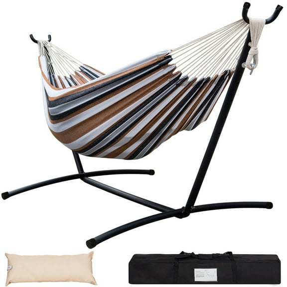 Lazy Daze Hammocks Double Hammock with Space Saving Steel Stand Includes Portable Carrying Case and Head Pillow, 450 Pounds Capacity (Desert Stripe)