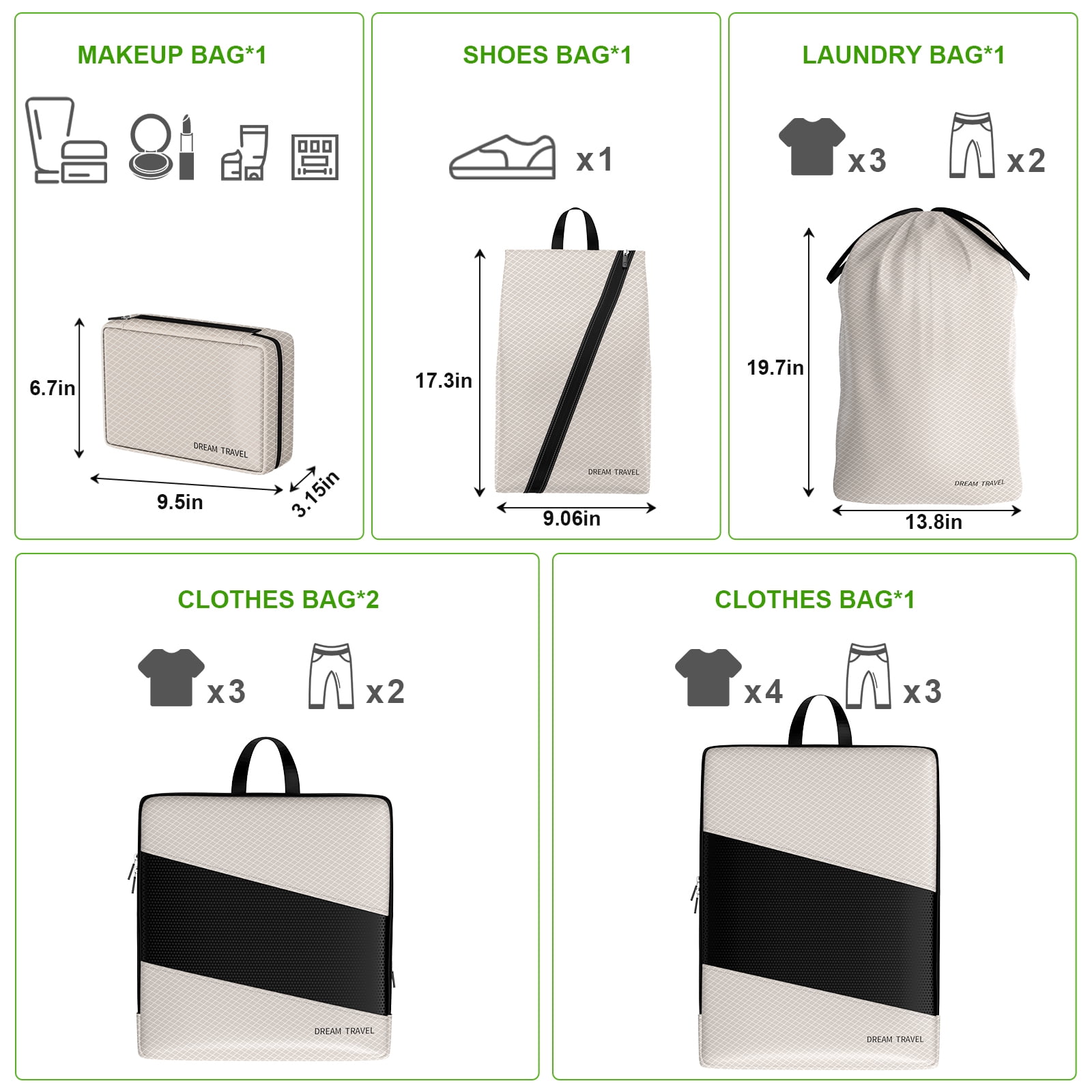 My Travel Dream Packing Cubes for Travel,6Pcs Nylon Compression Travel Cubes Set,Packing Cubes for Carry on Suitcase Travel Must Haves Luggage Organizer Bags