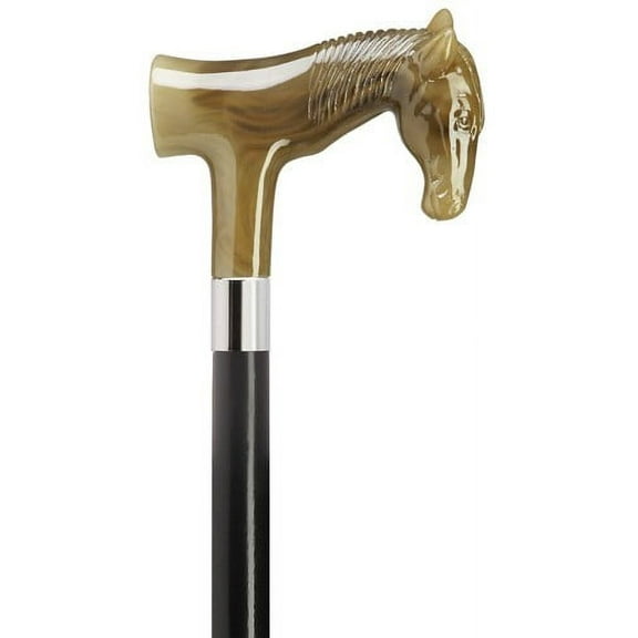 Walking Cane Horn Molded Horse Head Fritz Handle on black maple shaft, 36" long Horse Cane