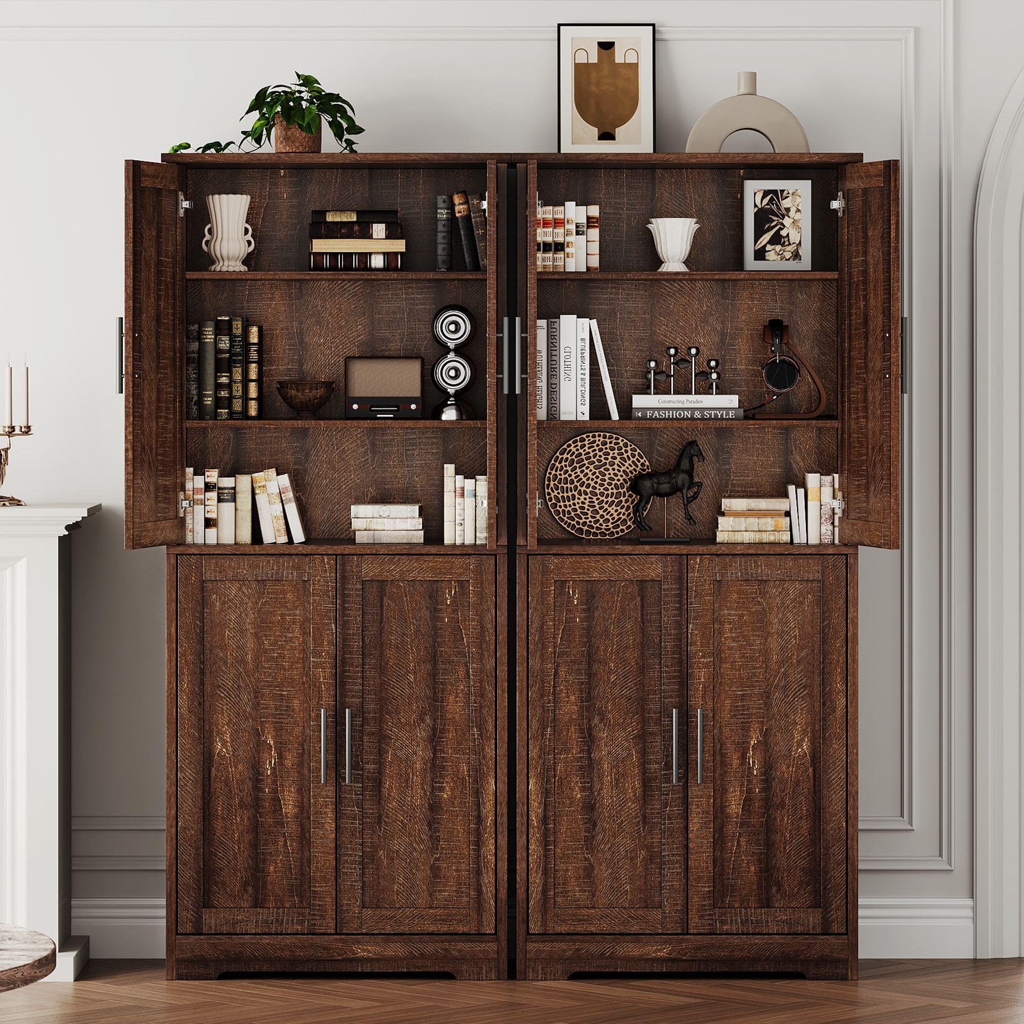 BouPower Pantry Cabinet,70" Tall Kitchen Pantry Cabinet with 2 Doors and 3 Adjustable Shelves, Freestanding Cupboard, Modern Tall Storage Cabinet for Bathroom, Dining Room, Living Room