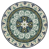 LR Home Wren 5' Round Green/Blue Bordered Medallion Indoor Area Rug