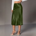 thumbnail image 6 of Skirts For Women Midi Length Elegant Satin Skirt High Waist Silky Fishtail Skirt Glossy Fake Silk Mid-Calf Skirt For Commute Party Outings Army Green S, 6 of 7