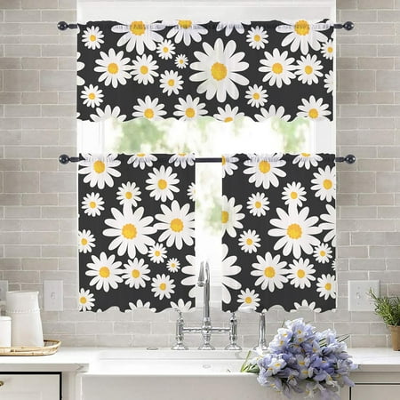 

Goory Sheer Decor Valance Straight Cafe Rod Pocket Drapes Daisy Topper Living Room Window Curtain Style 1 W:26 x H:30 / 66cm*76cm*2PCS