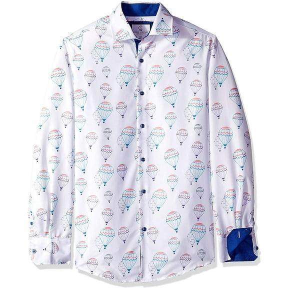 Azaro Uomo Men's Printed Dress Shirt Casual Button Down Slim Fit Gents Long, Navy-Squares, M