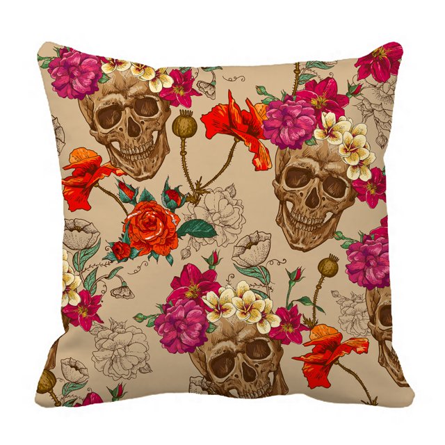 Funda de Almohada ABPHQTO Calavera y Flores Protector de Almohada Cama 40x40 cm