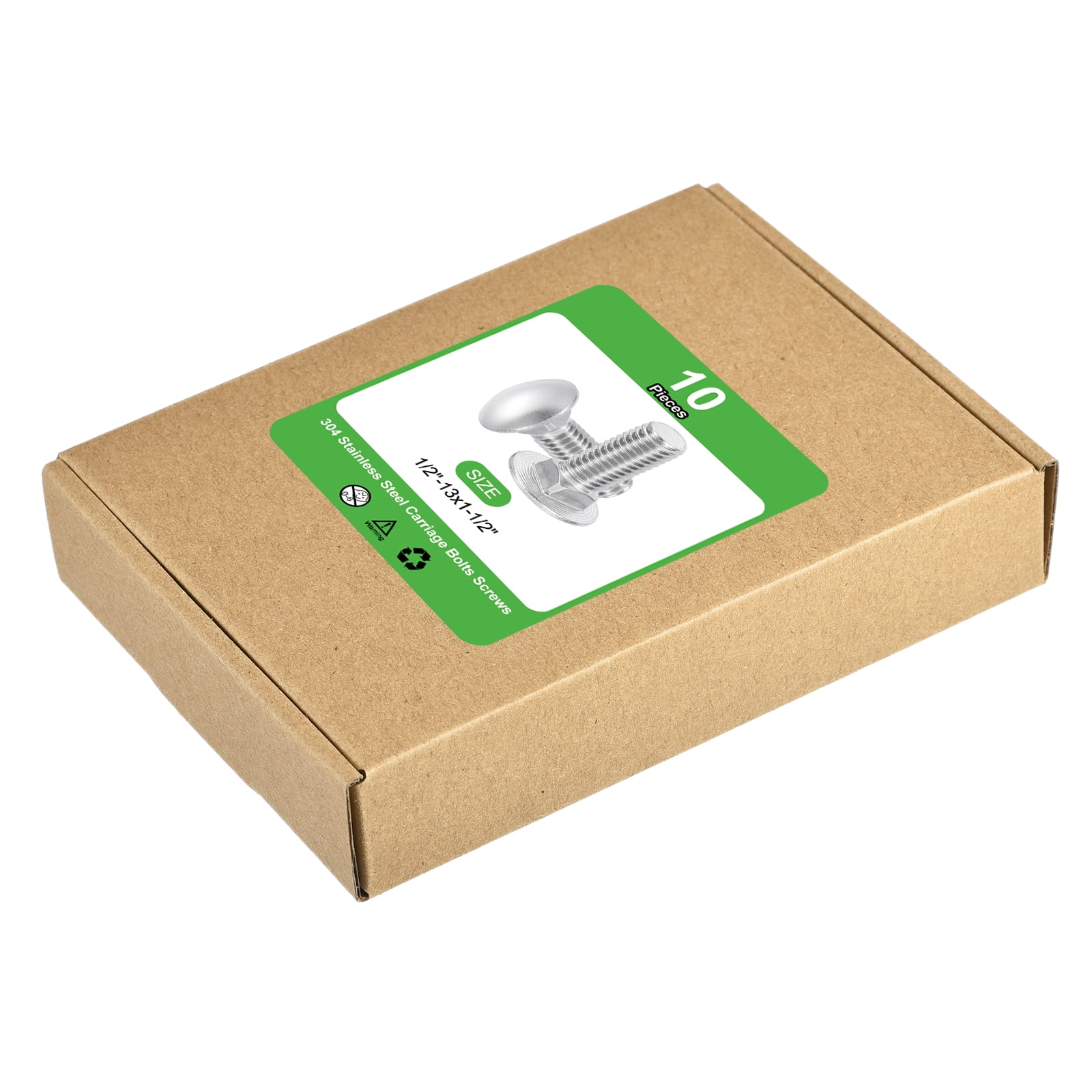 Uxcell 10Pack 1/2"-13x1-1/2" Stainless Steel Carriage Bolts Round Head Square Neck, Silver