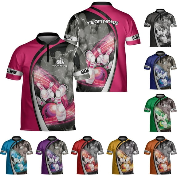 Personalized Bowling Jersey Gift 3D Custom Bowling Shirts for Team Name Bowl Bowler Shirt Unisex Cool Men Women (Pink, S)