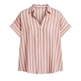 thumbnail image 6 of Htigea Womens Striped Shirts Collared V Neck Short Sleeve Casual Loose Fit Tee Summer Beach Vacation Travel Tops Pink XXL, 6 of 6