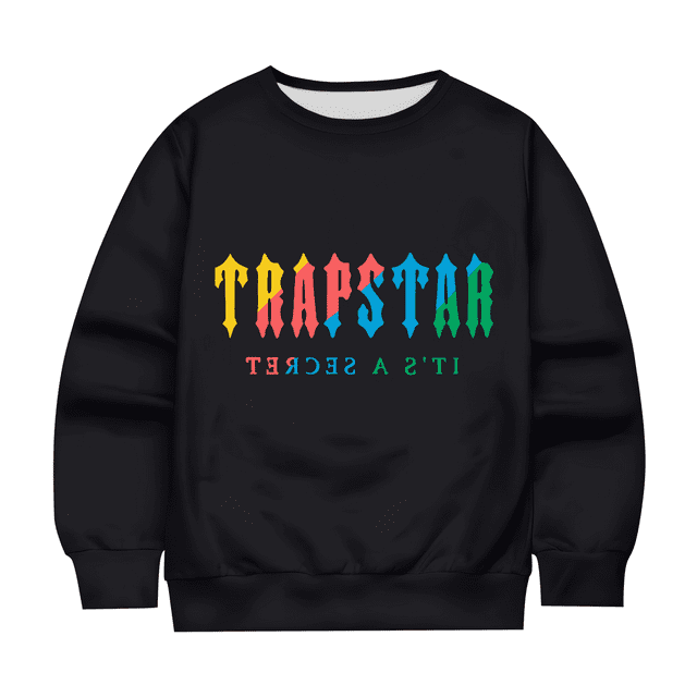 Hauts pour Enfants Trapstar Chandails en Molleton Col Rond Manches Longues Chandails en Molleton Graphiques Amples Trapstar Street Hip-hop Chandail Chandails en Molleton Garçons Filles Chandails en Molleton (Noir, 90)
