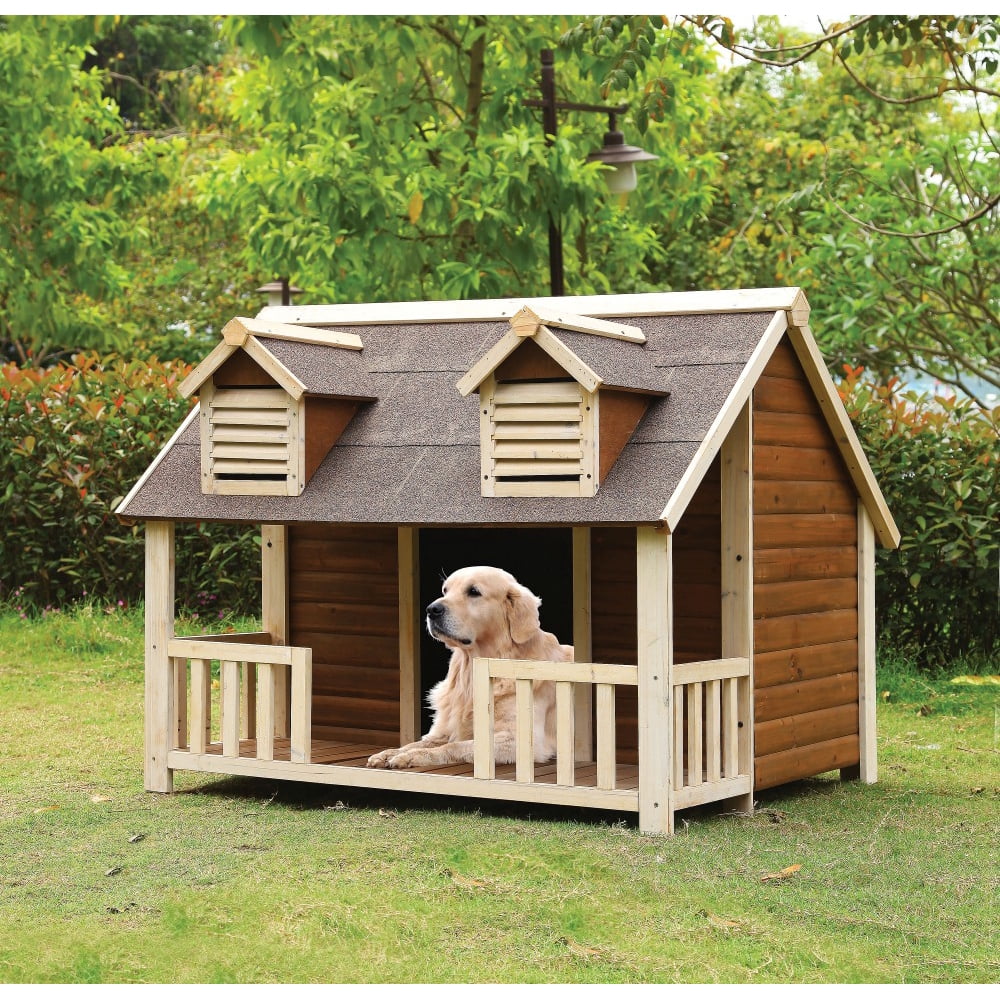 Rufus Large Log Cabin Dog  House  Outdoor Pet Shelter Cage Kennel Porch 