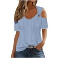 thumbnail image 3 of DDAPJ pyju Eyelet Shirt for Women Cold Shoulder Short Sleeve Boho Summer Tops Dressy Casual V Neck Blouse Tees Ofertas Flash Sky Blue S, 3 of 7