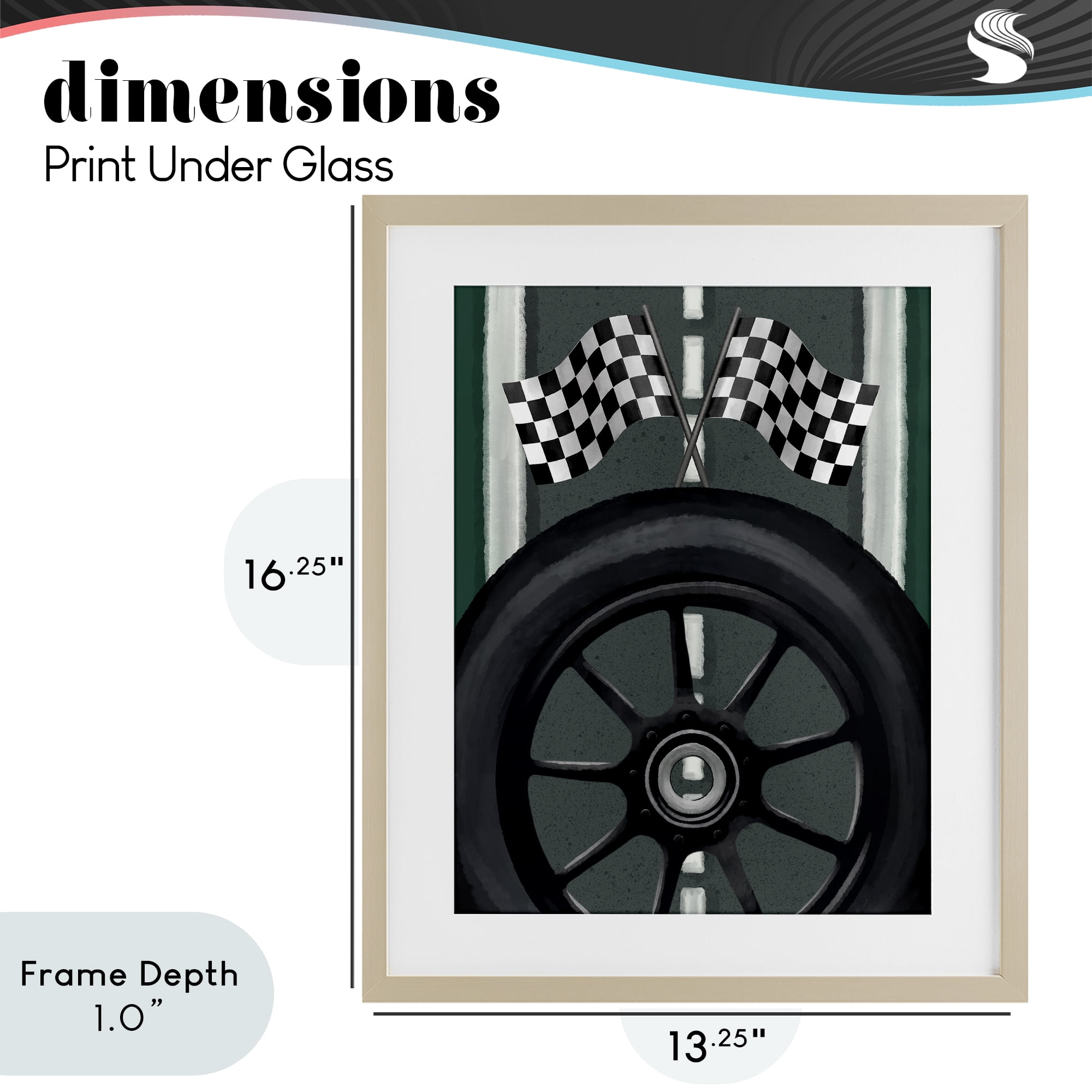 Stupell Industries Racetrack Flags & Tire Birch Framed Print Under Glass, design by Jennifer Stith