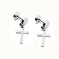 thumbnail image 2 of hengtong 6x1Pair 316L stainless Steel Cross Dangle Pendant Earring Ear Studs -, 2 of 6