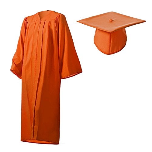 Academic Graduation Cap and Gown Matte Orange Size 36 (4'2"-4'5")