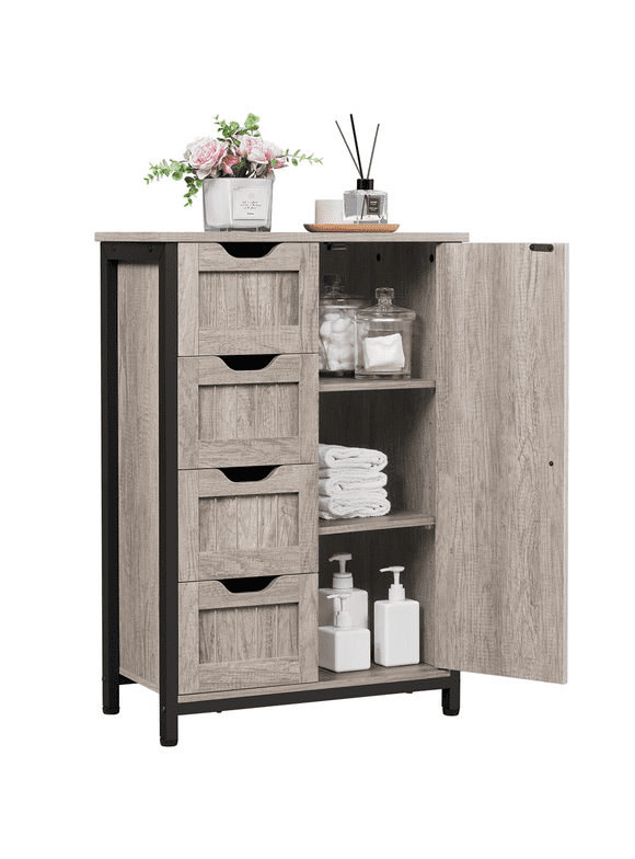 SMILE MART 32.5" Height Wooden Bathroom Floor Cabinet Storage Organizer with 4 Drawers, Gray