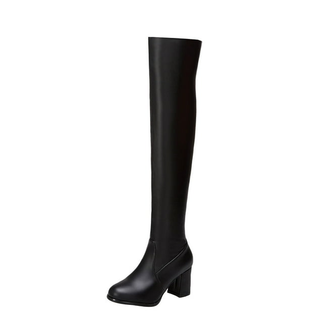 jovati Bottes pour Femmes Fines à Bout Rond à Talon Haut Épais Cuissardes