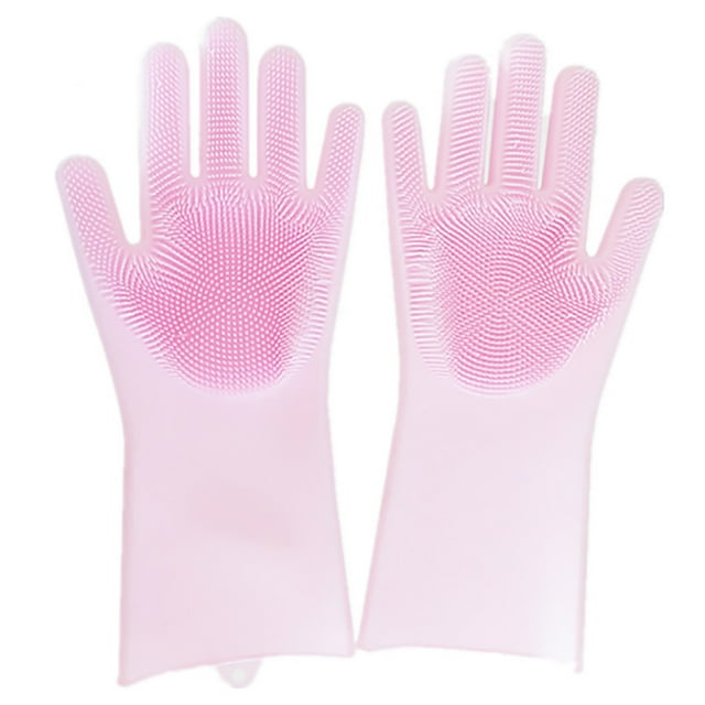 Coofit 1 Pair Silicone Gloves Magic Heat-resistant Cleaning Gloves with Wash Scrubber