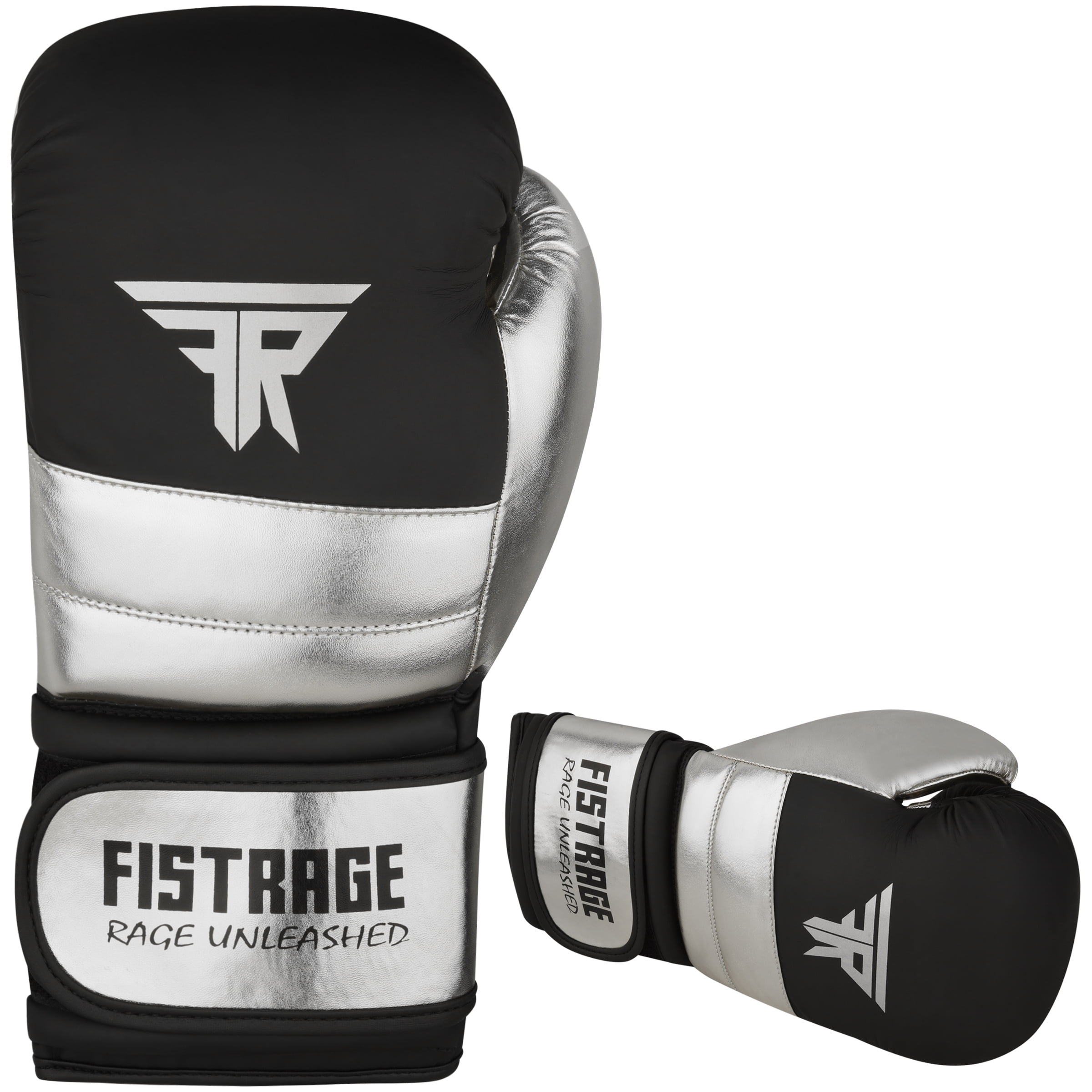 BULGING DERMIS Metallic Leather Boxing Gloves, Silver Black