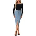 thumbnail image 2 of INSPIRE CHIC Women’s Casual Denim High Waist Split Hem Midi Jean Pencil Skirts, 2 of 4
