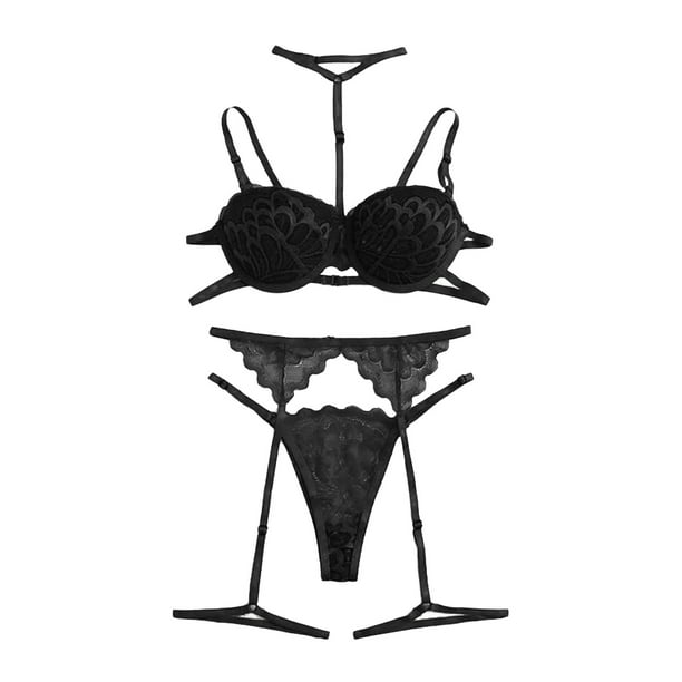 Gibobby Lenceria mujer sexy Conjunto de falda a cuadros para mujer con ribete de encaje y falda(Negro, M)