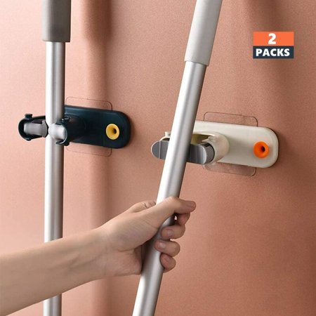 

Mop Broom Holders with Hooks Self Adhesive Wall Mounted Home Organizer & Tool Storage Mops Hooks with Spring Clip Mops and Broom Hanger for Bathroom Kitchen Garden and Garage 2 Packs