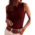 thumbnail image 3 of Women's Solid Ribbed Crew Neck Slimming Sleeveless Crop Tank Top Basic Daily Layering Vest Wine Red XL, 3 of 10