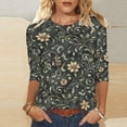 thumbnail image 2 of Women's Tops 3/4 Length Sleeve Shirts 2026 Spring Summer Womens Clothings Basic Tees Fashion Flowers Printed Round Neck Blouses Pullover, 2 of 5