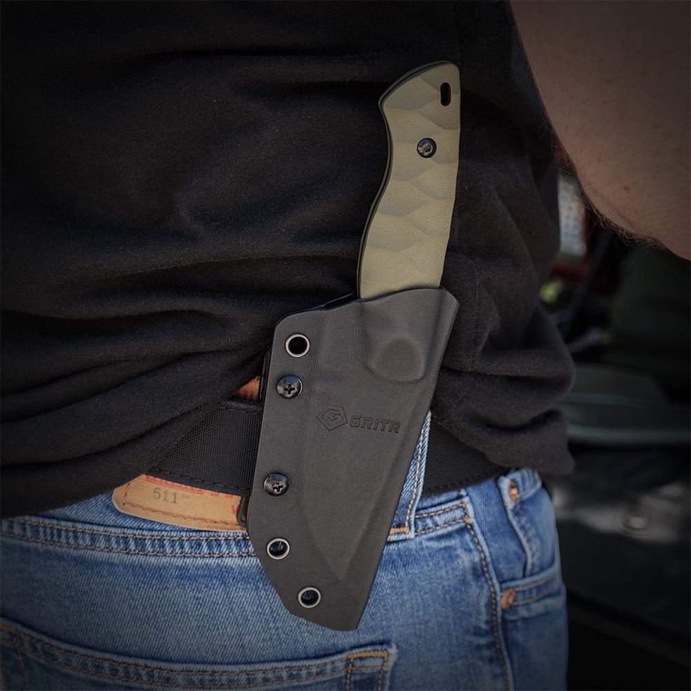 GRITR Scout Hunting EDC Drop Point Fixed Blade Knife w/ Kydex Sheath, ODG