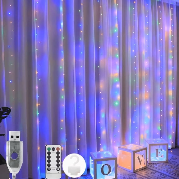 Jozram Curtain Lights, Fairy Lights Plug In with Remote, Waterproof 600 LED with 20 Hooks 8 Modes Window Twinkle Lights Colorful, 19.6ft x 9.8ft