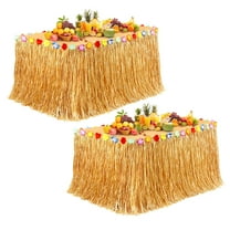 Kabuer Hawaiian Grass Table Skirt, Straw Table Skirt for Tropical Party Decorations and Hawaiian Themes, 9 ft x 29.5 inch, 2 Pcs