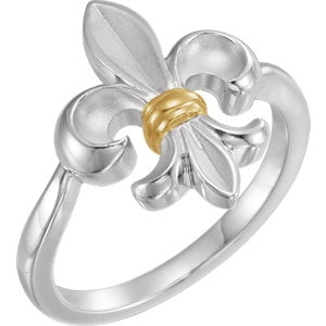 Jewels By Lux 925 Sterling Silver & 14K Yellow Gold Fleur-de-lis Ring Size 7