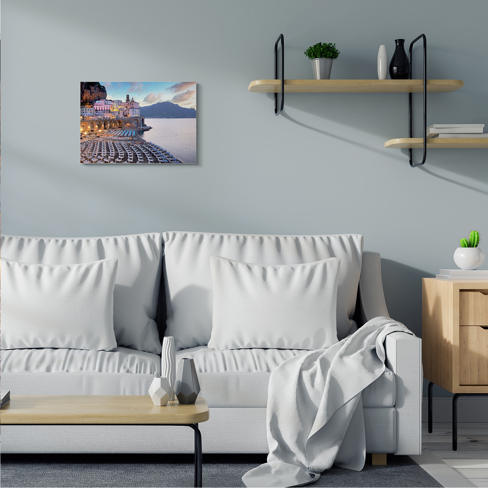 Stupell Industries Coastal Italian Beach Seaside Resort Cityscape Abstract Photography Gallery Wrapped Canvas Art Print Wall Art, 16 x 20
