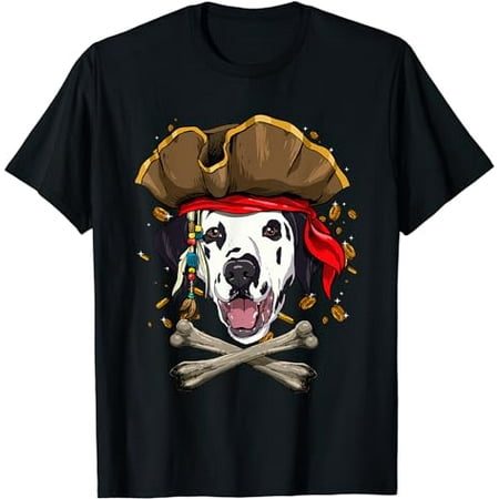 Dalmatian Pirate Dog Halloween Jolly Roger T-Shirt