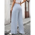 thumbnail image 4 of FUNUONY Wide Leg Pants for Women High Waisted Palazzo Pants Work Casual Flowy Loose Trousers with Pockets Women's Solid Color Ribbed Brushed Elastic Waist Casual Pants Light Blue Xxl, 4 of 9