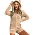 thumbnail image 5 of Feancey Short Onesie Pajamas for Women Fleece Cute Ear Hooded Romper Winter Sherpa Warm One Piece Jumpsuits Cozy Fuzzy Lounge Sleepwear Khaki XL, 5 of 9