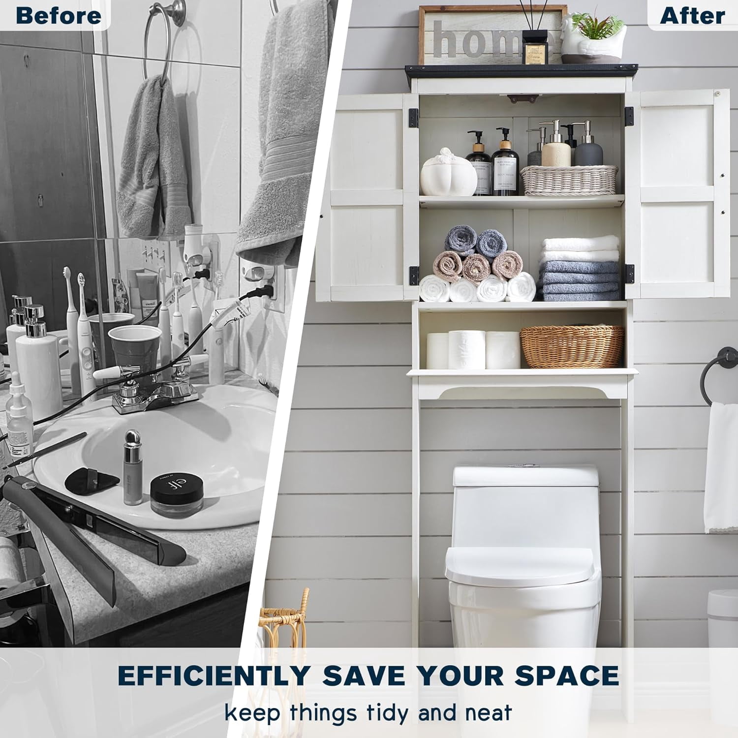 ZYPPP Over The Toilet Storage Cabinet, Farmhouse Bathroom Cabinet with Adjustable Shelf & Barn Door, 67" Tall Over The Toilet Shelf, Off White