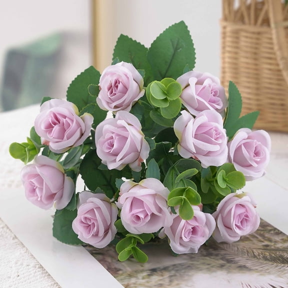 Artificial Eucalyptus Rose Bouquet, Lifelike Silk Floral Arrangement for Home Decor Wedding Centerpiece, Realistic Faux Flowers with Flexible Stems, Tall Fake Plants for Living Room Dining Room