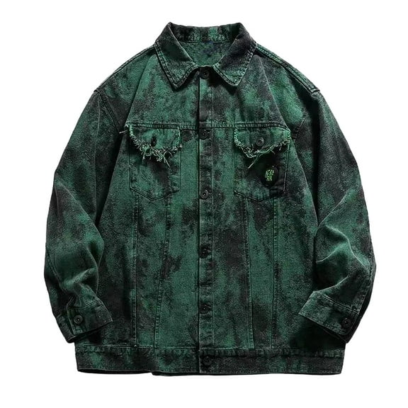 Maoxin Men's Jacket Men's Denim Jacket Loose Casual Men's Top Long Sleeved Hooded Casual Jacket/jacket Green L