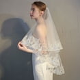 thumbnail image 4 of Xinwanna Women Double Layer Lace Bridal Veil with Anti-slip Comb Sequins Edge Tulle Veil Bride Hair Accessories (White,One Size), 4 of 13