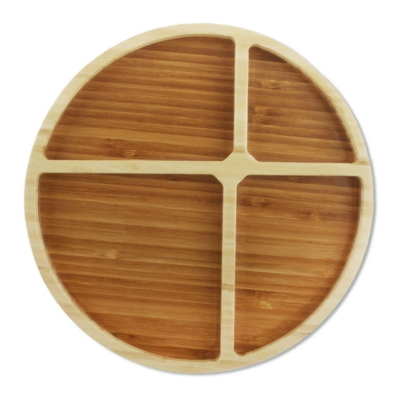 BambooMN Portion Control Plates - 9" Bamboo Ecoware Reusable Dinnerware Divided Round Plates for Adults and Kids, 1 Pc
