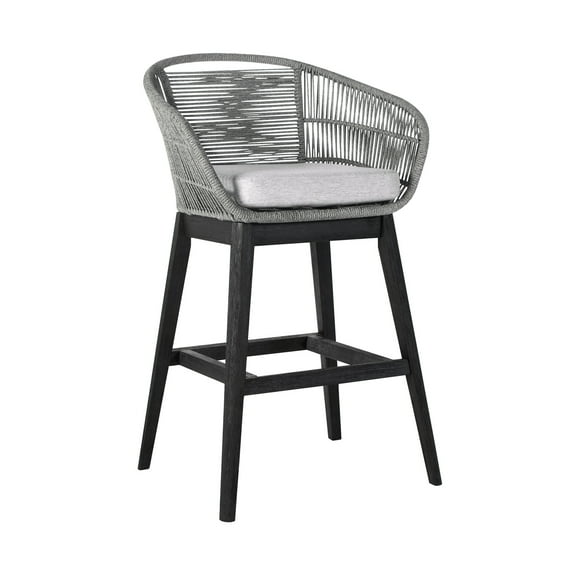 Bar Height Stool Indoor Outdoor Wood Rope Seat Black Grey Cushion