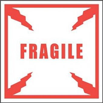4 x 4" White/Red Fragile Label, Mover Stickers, Packing, Mover Stickers [Pack of 500]