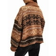 thumbnail image 2 of Womens Button Down Ugly Knit Cardigan Long Sleeve Retro Snowflake Floral Print Casual Knitwear Reddish Brown S, 2 of 7